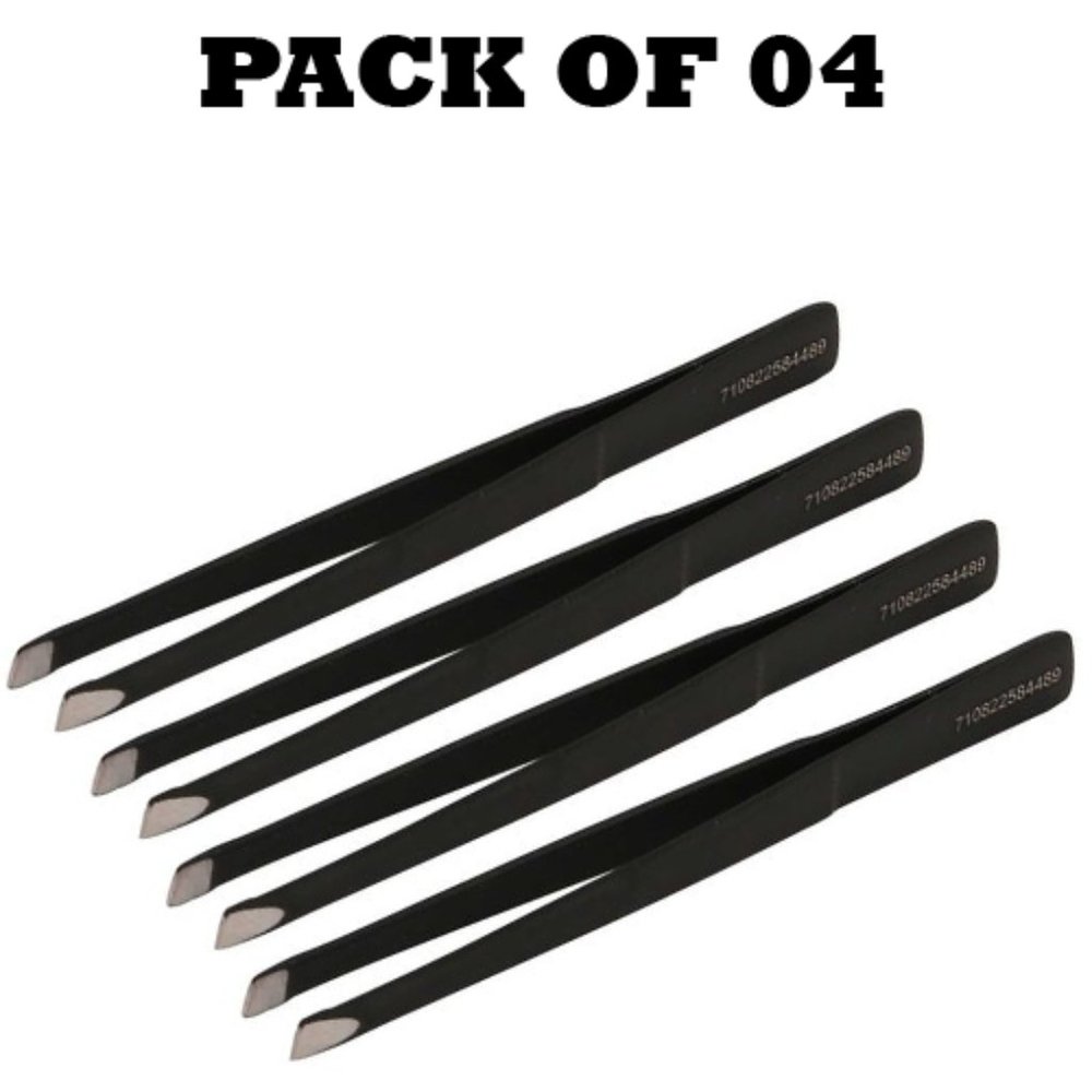 Forgica Professional Stainless Steel Black Tweezers Pack of 04
